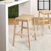 JONATHAN Y Armati 29.5″ Coastal Casual Handcrafted Outdoor Bar Stool, Teak Wood Frame, Synthetic Woven Seat, for Patio Deck Pool Garden Furniture, Light Brown/Natural Bleach Wood (BSL3001A)(Light Brown/Natural)