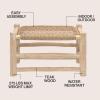 JONATHAN Y Outdoor Handcrafted Teak Wood Bench & Stool, 27.5″ Coastal Bohemian Accent Stool, Synthetic Woven Rattan Seat, Small Patio Garden Porch Furniture, Light Brown/Black Wood (STL3001B)(Light Brown/Natural Bleach Wood)
