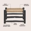 JONATHAN Y Outdoor Handcrafted Teak Wood Bench & Stool, 27.5″ Coastal Bohemian Accent Stool, Synthetic Woven Rattan Seat, Small Patio Garden Porch Furniture, Light Brown/Black Wood (STL3001B)(Light Brown/Black Wood)