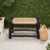 JONATHAN Y Outdoor Handcrafted Teak Wood Bench & Stool, 27.5″ Coastal Bohemian Accent Stool, Synthetic Woven Rattan Seat, Small Patio Garden Porch Furniture, Light Brown/Black Wood (STL3001B)(Light Brown/Black Wood)