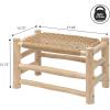 JONATHAN Y Outdoor Handcrafted Teak Wood Bench & Stool, 27.5″ Coastal Bohemian Accent Stool, Synthetic Woven Rattan Seat, Small Patio Garden Porch Furniture, Light Brown/Black Wood (STL3001B)(Light Brown/Natural Bleach Wood)