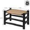 JONATHAN Y Outdoor Handcrafted Teak Wood Bench & Stool, 27.5″ Coastal Bohemian Accent Stool, Synthetic Woven Rattan Seat, Small Patio Garden Porch Furniture, Light Brown/Black Wood (STL3001B)(Light Brown/Black Wood)