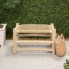 JONATHAN Y Outdoor Handcrafted Teak Wood Bench & Stool, 27.5″ Coastal Bohemian Accent Stool, Synthetic Woven Rattan Seat, Small Patio Garden Porch Furniture, Light Brown/Black Wood (STL3001B)(Light Brown/Natural Bleach Wood)