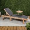 JONATHAN Y Trabuco Coastal Modern Acacia Wood Mesh 5-Position Outdoor Foldable Chaise Lounge Set with Side Table, White/Light Teak(Dark Gray/Light Teak)