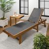 JONATHAN Y Trabuco Coastal Modern Acacia Wood Mesh 5-Position Outdoor Foldable Chaise Lounge Set with Side Table, White/Light Teak(Dark Gray/Teak Brown)