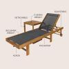 JONATHAN Y Trabuco Coastal Modern Acacia Wood Mesh 5-Position Outdoor Foldable Chaise Lounge Set with Side Table, White/Light Teak(Dark Gray/Teak Brown)