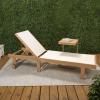 JONATHAN Y Trabuco Coastal Modern Acacia Wood Mesh 5-Position Outdoor Foldable Chaise Lounge Set with Side Table, White/Light Teak(White/Light Teak)