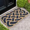 JONATHAN Y Scalloped Basketweave Coir Indoor Outdoor Mat 18″X30″ Natural/Bleach, Maeve Classic Coastal for Backyard, Patio, Porch, Easy-Cleaning, High Traffic, Pet-Friendly Non-Shedding NRF100B-1830(Navy/Bleach)