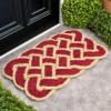 JONATHAN Y Scalloped Basketweave Coir Indoor Outdoor Mat 18″X30″ Natural/Bleach, Maeve Classic Coastal for Backyard, Patio, Porch, Easy-Cleaning, High Traffic, Pet-Friendly Non-Shedding NRF100B-1830(Red/Bleach)