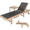 JONATHAN Y Trabuco Coastal Modern Acacia Wood Mesh 5-Position Outdoor Foldable Chaise Lounge Set with Side Table, White/Light Teak(Dark Gray/Light Teak)