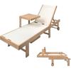 JONATHAN Y Trabuco Coastal Modern Acacia Wood Mesh 5-Position Outdoor Foldable Chaise Lounge Set with Side Table, White/Light Teak(White/Light Teak)