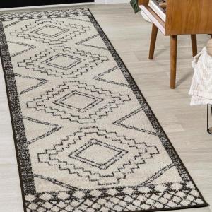 JONATHAN Y Amir Moroccan Beni Souk Gray/Cream 4×4 Square Indoor Area Rug, Bohemian, Scandinavian, Easy-Cleaning for Living Room, Bedroom, Kitchen, Pet Friendly, Non-Shedding (MOH200C-4SQ)(Cream/Black)