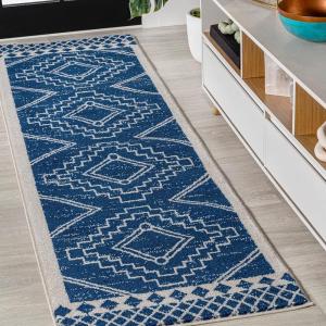 JONATHAN Y Amir Moroccan Beni Souk Gray/Cream 4×4 Square Indoor Area Rug, Bohemian, Scandinavian, Easy-Cleaning for Living Room, Bedroom, Kitchen, Pet Friendly, Non-Shedding (MOH200C-4SQ)(Navy/Ivory)