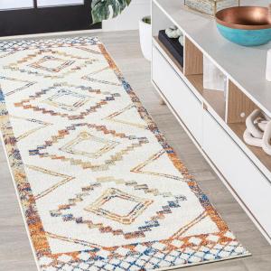 JONATHAN Y Amir Moroccan Beni Souk Gray/Cream 4×4 Square Indoor Area Rug, Bohemian, Scandinavian, Easy-Cleaning for Living Room, Bedroom, Kitchen, Pet Friendly, Non-Shedding (MOH200C-4SQ)(Ivory/Blue/Orange)