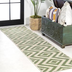 JONATHAN Y Diamond Tribal Indoor Outdoor Area Rug 8X10 Blue/Gray, Sintra for Backyard, Patio, Porch, Easy-Cleaning, High Traffic, Pet-Friendly, Non-Shedding (SMB116A-8)(Green/Cream)