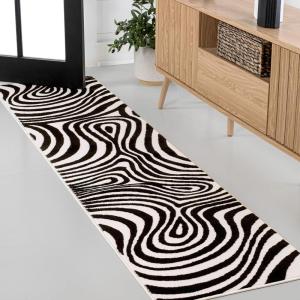 JONATHAN Y Maribo High-Low Abstract Striped Beige/Cream 5×8 Indoor/Outdoor Area Rug for Patio, Backyard, Living Room, Bedroom, Office, Hose-Washable (SCN103D-5)(Black/White)