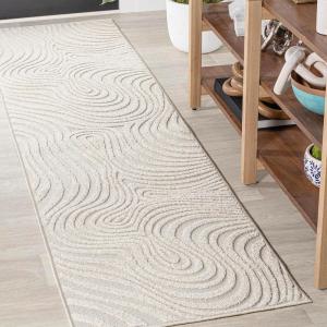JONATHAN Y Maribo High-Low Abstract Striped Beige/Cream 5×8 Indoor/Outdoor Area Rug for Patio, Backyard, Living Room, Bedroom, Office, Hose-Washable (SCN103D-5)(Cream/Ivory)