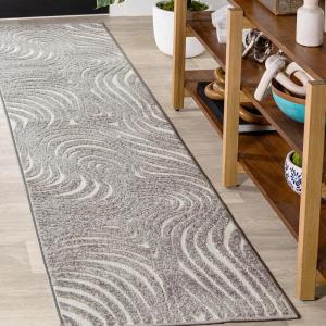 JONATHAN Y Maribo High-Low Abstract Striped Beige/Cream 5×8 Indoor/Outdoor Area Rug for Patio, Backyard, Living Room, Bedroom, Office, Hose-Washable (SCN103D-5)(Gray/Ivory)