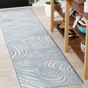 JONATHAN Y Maribo High-Low Abstract Striped Beige/Cream 5×8 Indoor/Outdoor Area Rug for Patio, Backyard, Living Room, Bedroom, Office, Hose-Washable (SCN103D-5)(Light Blue / Ivory)