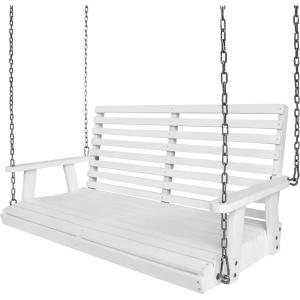 JONATHAN Y Natura 51″ Acacia Wood Outdoor Porch Swing Chair Bench, 705 LBS Capacity Coastal Farmhouse Slat Back with Hanging Chains for Patio, Garden, Yard, Natural Finish (BNH105A)(White)
