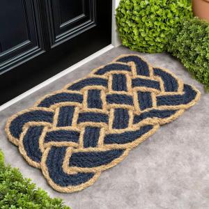JONATHAN Y Scalloped Basketweave Coir Indoor Outdoor Mat 18″X30″ Natural/Bleach, Maeve Classic Coastal for Backyard, Patio, Porch, Easy-Cleaning, High Traffic, Pet-Friendly Non-Shedding NRF100B-1830(Navy/Bleach)