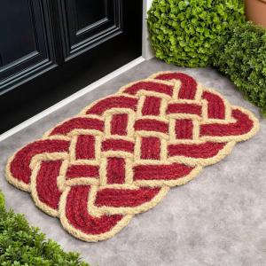 JONATHAN Y Scalloped Basketweave Coir Indoor Outdoor Mat 18″X30″ Natural/Bleach, Maeve Classic Coastal for Backyard, Patio, Porch, Easy-Cleaning, High Traffic, Pet-Friendly Non-Shedding NRF100B-1830(Red/Bleach)