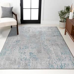 JONATHAN Y Timeworn Abstract Gray/Turquoise Runner Rug 2X8 ft, Modern for Living Room, Bedroom, Kitchen, Office, Easy-Cleaning, High Traffic, Pet-Friendly, Non-Shedding SOR205A-28(4′ x 6′ (Rectangular))