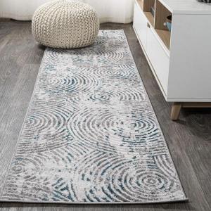 JONATHAN Y Timeworn Abstract Gray/Turquoise Runner Rug 2X8 ft, Modern for Living Room, Bedroom, Kitchen, Office, Easy-Cleaning, High Traffic, Pet-Friendly, Non-Shedding SOR205A-28(2′ x 8′ (Runner))