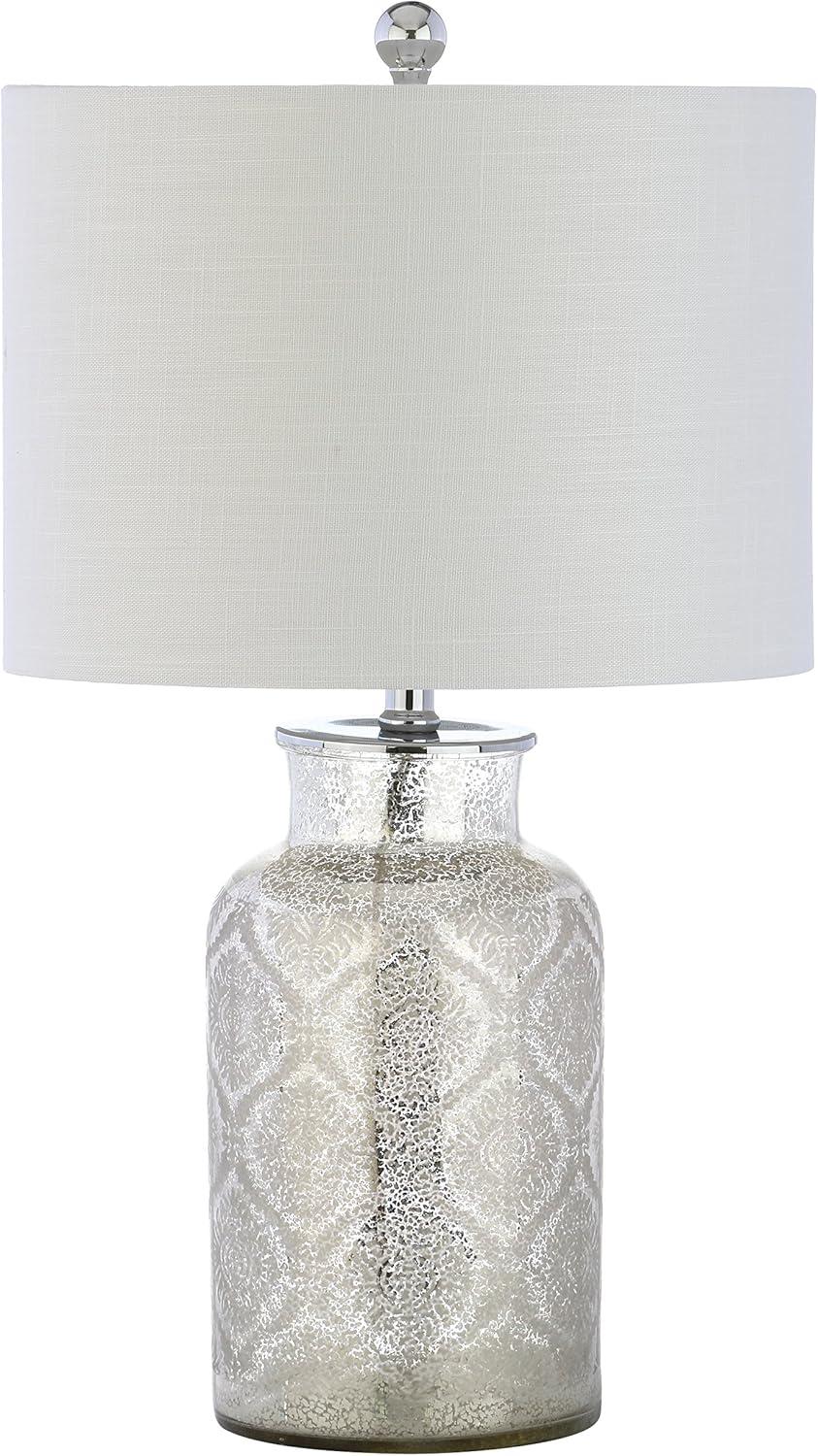 image:imageJONATHAN Y 245 Mercury Silver Trellis Glass Table Lamp for Living Room White Linen Shade Modern Bedside Nightstand Lamp for Bedroom LED Bulb Included UL Listed JYL1063AMercury Silver Geometric