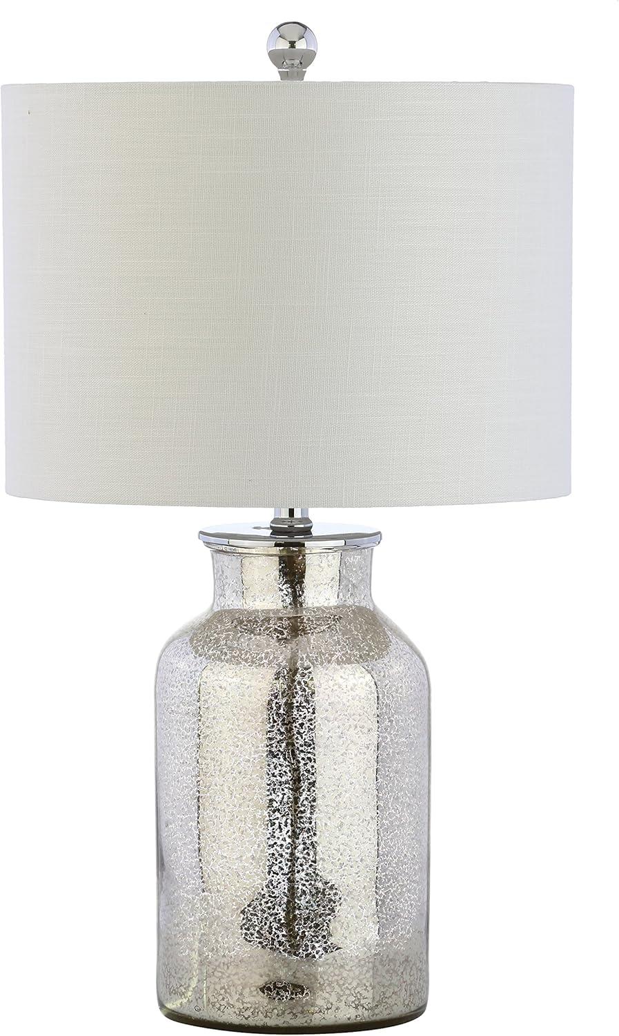 image:imageJONATHAN Y 245 Mercury Silver Trellis Glass Table Lamp for Living Room White Linen Shade Modern Bedside Nightstand Lamp for Bedroom LED Bulb Included UL Listed JYL1063AMercury Silver