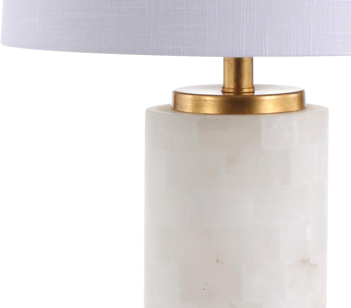 image:imageJONATHAN Y 255 WhiteGold Leaf Alabaster 2Light Rectangular Table Lamp with Night Light Modern Coastal Bedside Lamp for Bedroom with White Linen Drum Shade LED Bulbs Included JYL6203AWhiteGold Leaf