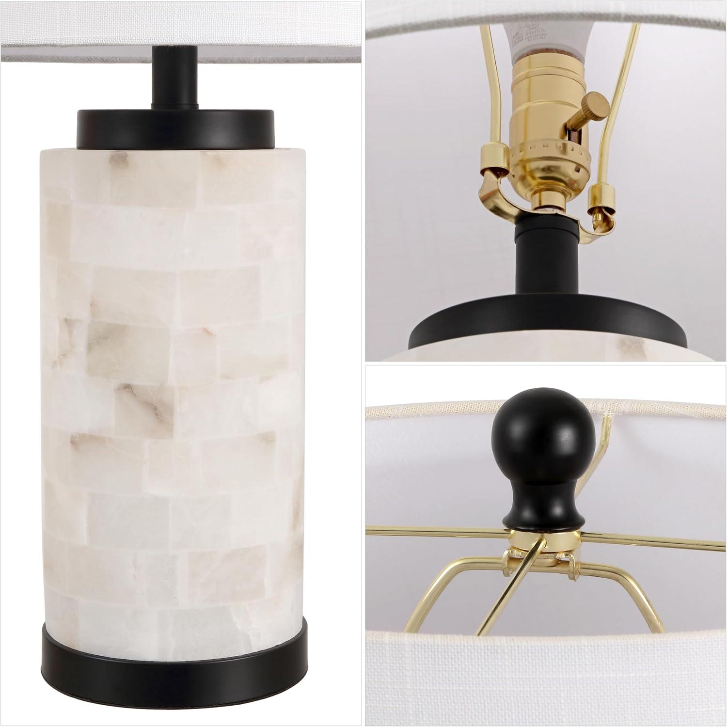 image:imageJONATHAN Y 255 WhiteGold Leaf Alabaster 2Light Rectangular Table Lamp with Night Light Modern Coastal Bedside Lamp for Bedroom with White Linen Drum Shade LED Bulbs Included JYL6203AWhiteBlack