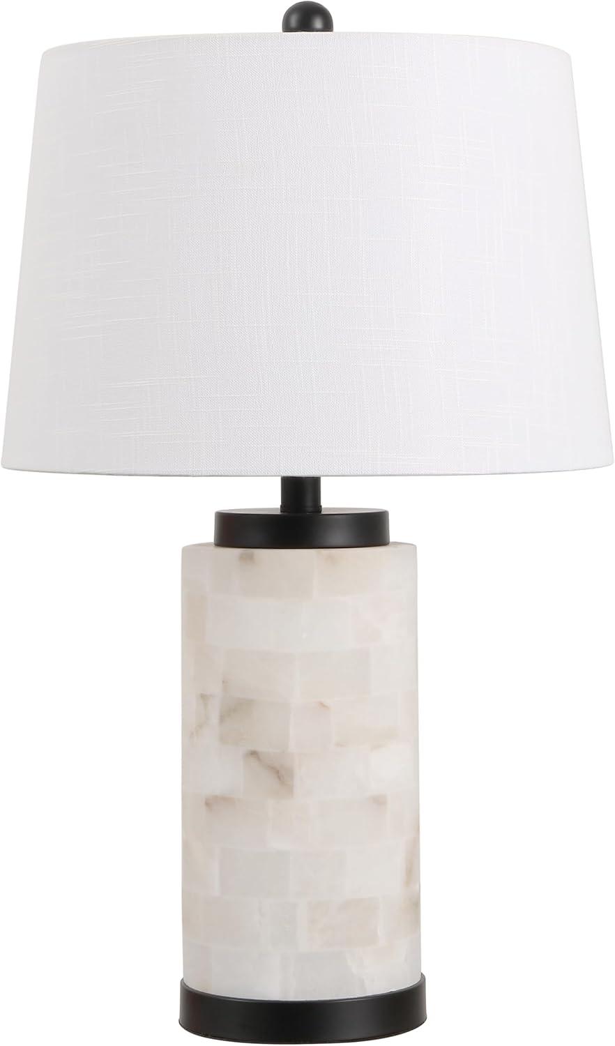 image:imageJONATHAN Y 255 WhiteGold Leaf Alabaster 2Light Rectangular Table Lamp with Night Light Modern Coastal Bedside Lamp for Bedroom with White Linen Drum Shade LED Bulbs Included JYL6203AWhiteBlack