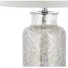JONATHAN Y 24.5″ Mercury Silver Trellis Glass Table Lamp for Living Room, White Linen Shade, Modern Bedside Nightstand Lamp for Bedroom, LED Bulb Included, UL Listed JYL1063A(Mercury Silver Geometric)