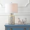 JONATHAN Y 24.5″ Mercury Silver Trellis Glass Table Lamp for Living Room, White Linen Shade, Modern Bedside Nightstand Lamp for Bedroom, LED Bulb Included, UL Listed JYL1063A(Mercury Silver Geometric)