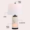 JONATHAN Y 25.5″ White/Gold Leaf Alabaster 2-Light Rectangular Table Lamp with Night Light Modern Coastal Bedside Lamp for Bedroom with White Linen Drum Shade LED Bulbs Included JYL6203A(White/Black)