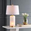 JONATHAN Y 25.5″ White/Gold Leaf Alabaster 2-Light Rectangular Table Lamp with Night Light Modern Coastal Bedside Lamp for Bedroom with White Linen Drum Shade LED Bulbs Included JYL6203A(White/Gold Leaf)