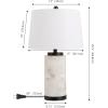 JONATHAN Y 25.5″ White/Gold Leaf Alabaster 2-Light Rectangular Table Lamp with Night Light Modern Coastal Bedside Lamp for Bedroom with White Linen Drum Shade LED Bulbs Included JYL6203A(White/Black)