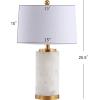 JONATHAN Y 25.5″ White/Gold Leaf Alabaster 2-Light Rectangular Table Lamp with Night Light Modern Coastal Bedside Lamp for Bedroom with White Linen Drum Shade LED Bulbs Included JYL6203A(White/Gold Leaf)