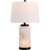 JONATHAN Y 25.5″ White/Gold Leaf Alabaster 2-Light Rectangular Table Lamp with Night Light Modern Coastal Bedside Lamp for Bedroom with White Linen Drum Shade LED Bulbs Included JYL6203A(White/Black)