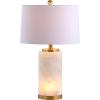 JONATHAN Y 25.5″ White/Gold Leaf Alabaster 2-Light Rectangular Table Lamp with Night Light Modern Coastal Bedside Lamp for Bedroom with White Linen Drum Shade LED Bulbs Included JYL6203A(White/Gold Leaf)