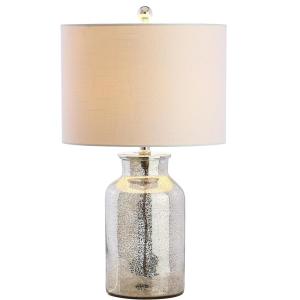 JONATHAN Y 24.5″ Mercury Silver Trellis Glass Table Lamp for Living Room, White Linen Shade, Modern Bedside Nightstand Lamp for Bedroom, LED Bulb Included, UL Listed JYL1063A(Mercury Silver)