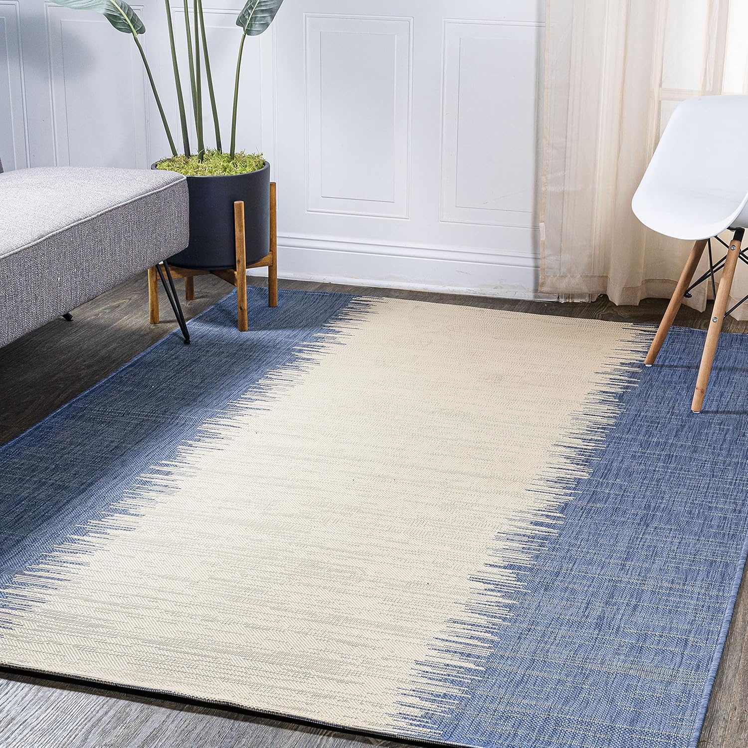 image:imageJONATHAN Y Modern Strie Indoor Outdoor Area Rug 3X5 BlueBeige Tavira for Backyard Patio Porch EasyCleaning High Traffic PetFriendly NonShedding SMB113A3BlueBeige