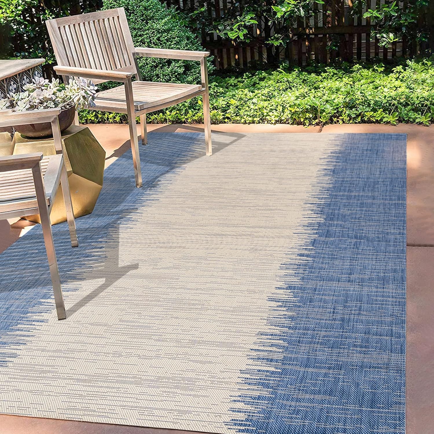 image:imageJONATHAN Y Modern Strie Indoor Outdoor Area Rug 3X5 BlueBeige Tavira for Backyard Patio Porch EasyCleaning High Traffic PetFriendly NonShedding SMB113A3BlueBeige