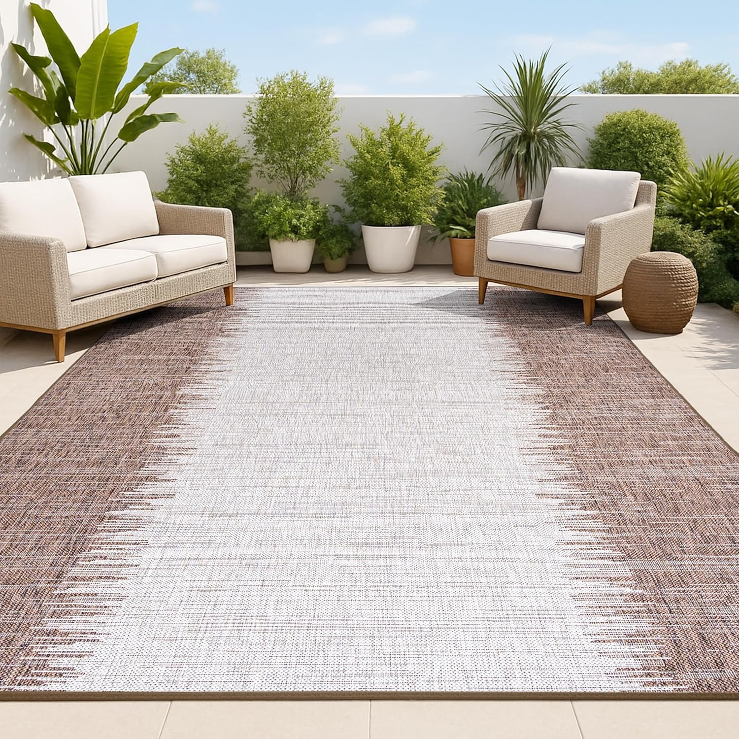 image:imageJONATHAN Y Modern Strie Indoor Outdoor Area Rug 3X5 BlueBeige Tavira for Backyard Patio Porch EasyCleaning High Traffic PetFriendly NonShedding SMB113A3BrownBeige