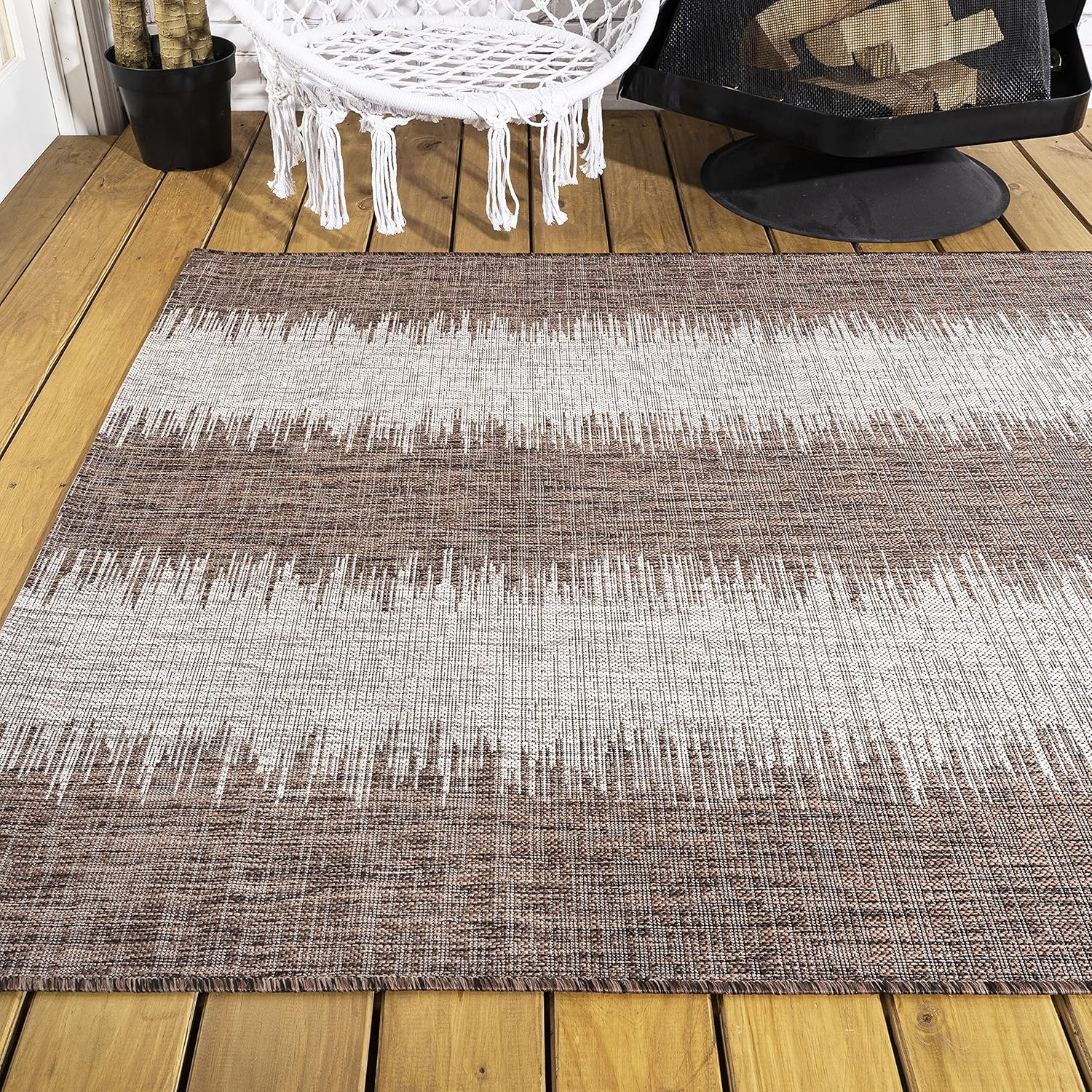 image:imageJONATHAN Y Modern Strie Indoor Outdoor Area Rug 3X5 BlueBeige Tavira for Backyard Patio Porch EasyCleaning High Traffic PetFriendly NonShedding SMB113A3BrownBeige