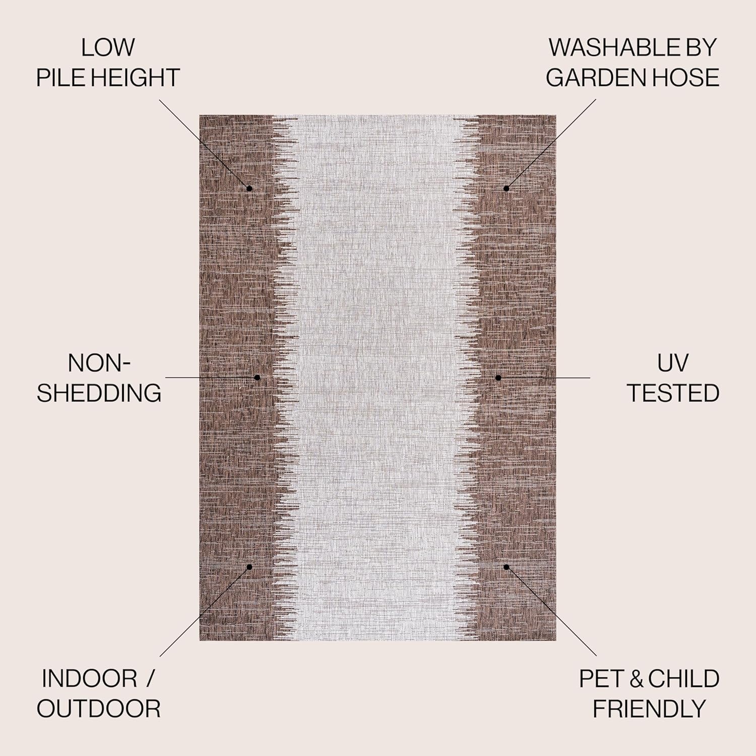 image:imageJONATHAN Y Modern Strie Indoor Outdoor Area Rug 3X5 BlueBeige Tavira for Backyard Patio Porch EasyCleaning High Traffic PetFriendly NonShedding SMB113A3BrownBeige
