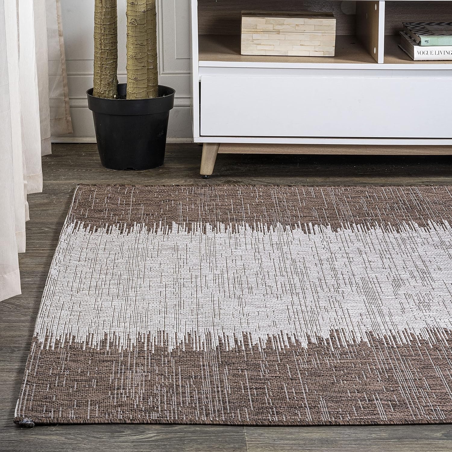image:imageJONATHAN Y Modern Strie Indoor Outdoor Area Rug 3X5 BlueBeige Tavira for Backyard Patio Porch EasyCleaning High Traffic PetFriendly NonShedding SMB113A3BrownBeige