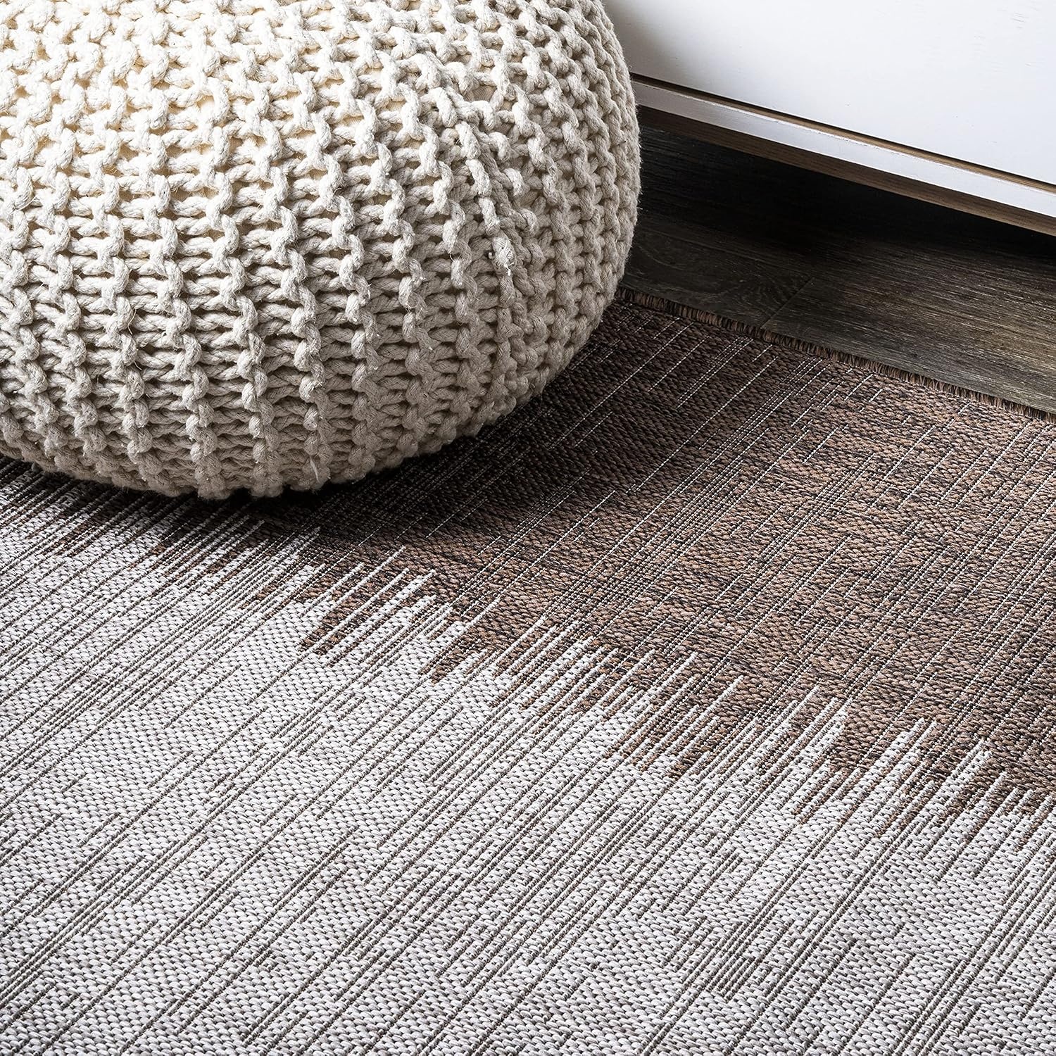 image:imageJONATHAN Y Modern Strie Indoor Outdoor Area Rug 3X5 BlueBeige Tavira for Backyard Patio Porch EasyCleaning High Traffic PetFriendly NonShedding SMB113A3BrownBeige