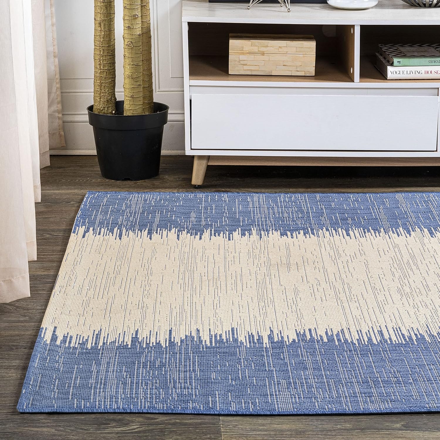 image:imageJONATHAN Y Modern Strie Indoor Outdoor Area Rug 3X5 BlueBeige Tavira for Backyard Patio Porch EasyCleaning High Traffic PetFriendly NonShedding SMB113A3BlueBeige
